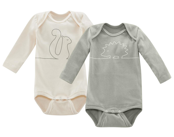 LIVING CRAFTS Lot de 2 Body Manches Longues Coton Bio - Kaki-Ecru