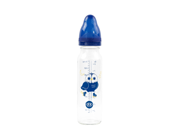 DBB REMOND Biberon en Verre Régul'air 240ml Bleu Océan - Hibou - Tétine Silicone