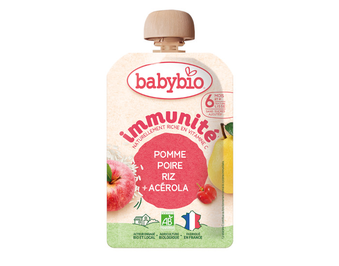 BABYBIO Gourde Pomme Poire Riz Acrola - Immunit - 100 g - Ds 6 mois