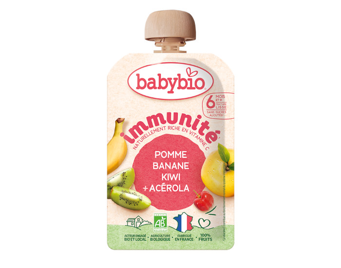 BABYBIO Gourde Pomme Banane Kiwi Acrola - Immunit - 100g - Ds 6 mois