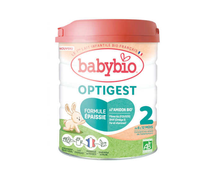 BABYBIO Lait de Suite 2 Optigest - Formule Épaissie à l'Amidon - Dès 6 mois - 800g