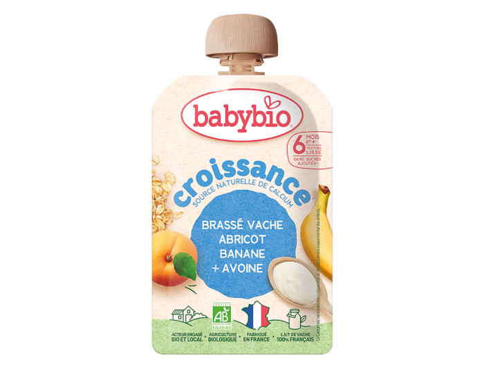 BABYBIO Gourde Brass Vache Abricot Banane Avoine - Croissance - 100g - Ds 6 mois 