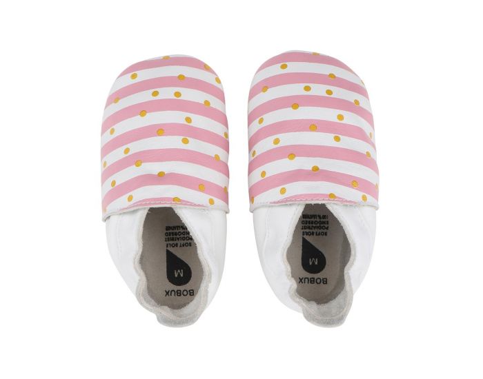BOBUX Chaussons Bb Soft Soles en cuir - Pois  rayures Rose