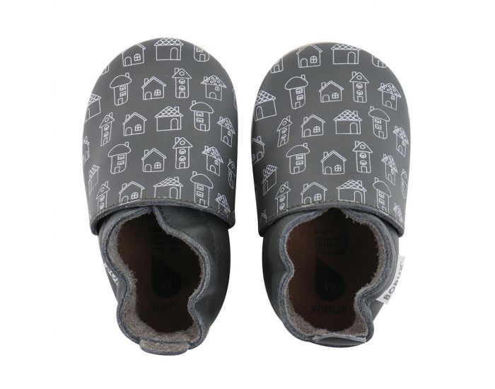 BOBUX Giants Chaussons Bb Soft Soles en cuir - Gris maison imprime