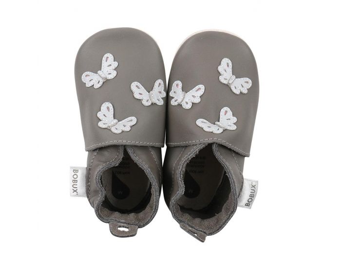 BOBUX Giants Chaussons Bb Soft Soles en cuir - Papillons gris