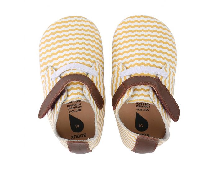 BOBUX Chaussons Bb Soft Soles en cuir - Blanc ocre zigzag Trainer