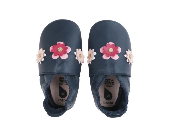 BOBUX Chaussons Bb Soft Soles en cuir - Fleurs Marine
