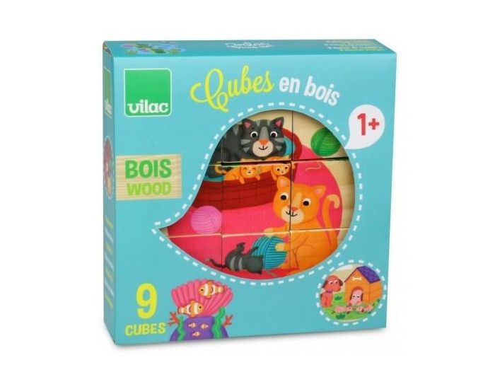 VILAC 9 cubes en bois animaux - Ds 12 mois