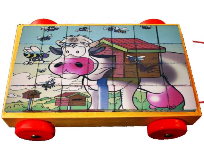 JURABUIS Chariot de cubes en bois 6 puzzles - D�s 3 ans