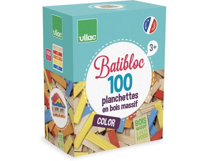 VILAC Batibloc couleur 100 pièces hêtre massif - Dès 3 ans