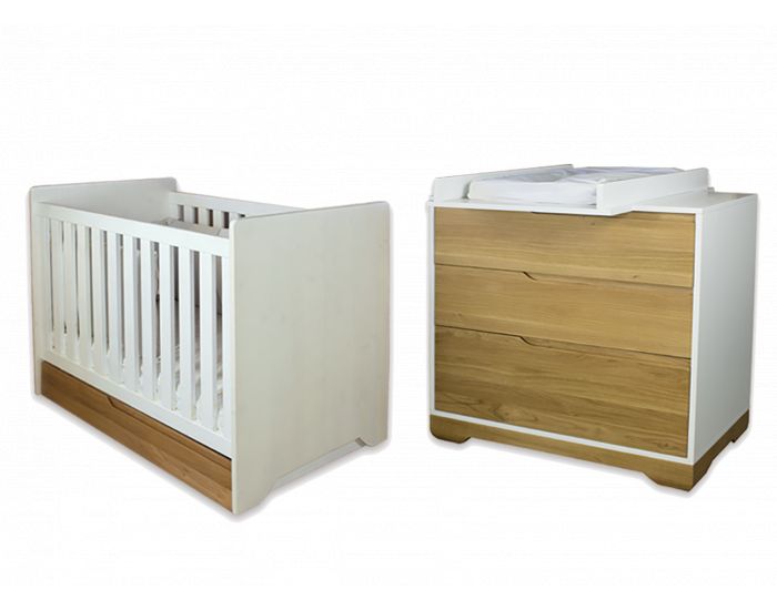 LA CABANE DE CALYS Le Duo Oaki - Commode + Lit 60 x 120 Laqu Blanc