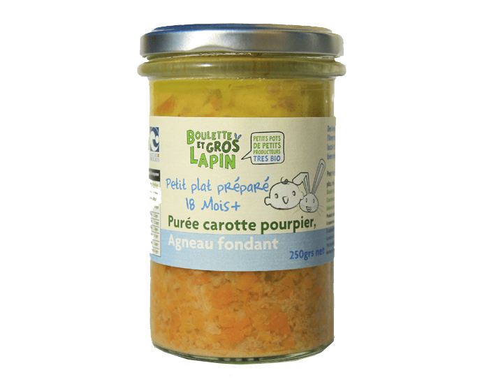 BOULETTE ET GROS LAPIN Petit Pot Pure de Carotte au Pourpier Agneau Fondant - Ds 18 mois - 250 g