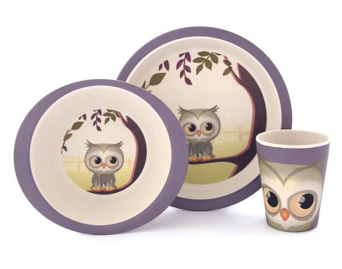 YUUNAA Set Repas Bb en Fibre de Bambou 3 Pices - Chouette