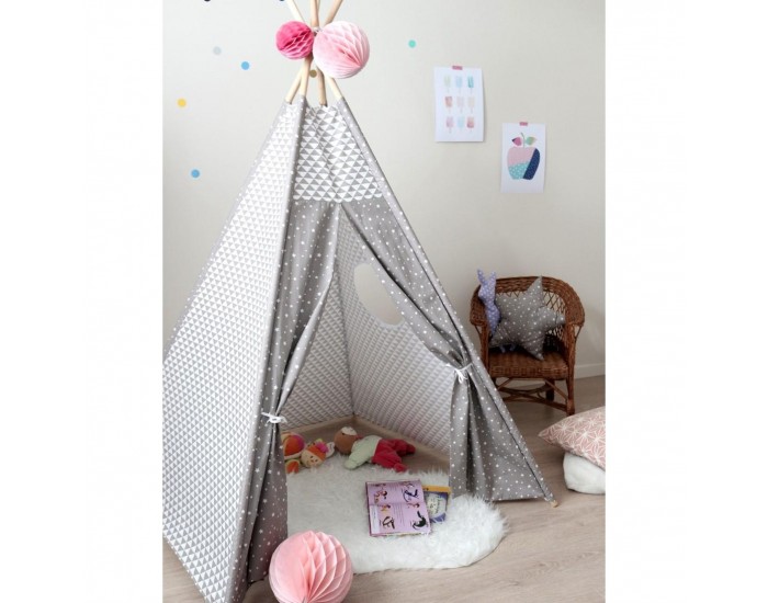 CREACOTON Tipi Enfant en Bois et Coton - Gris Taupe