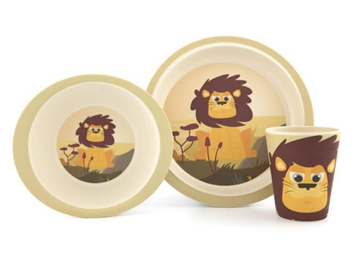 YUUNAA Set Repas Bb en Fibre de Bambou 3 Pices - Lion