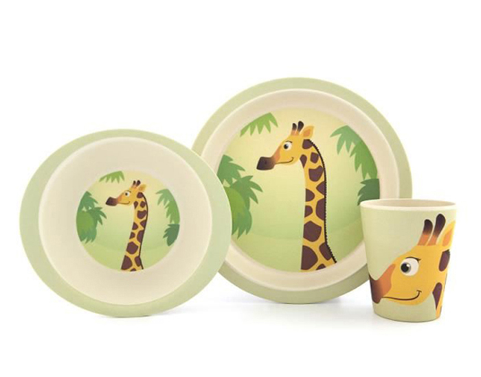 YUUNAA Set Repas Bb en Fibre de Bambou 3 Pices - Girafe