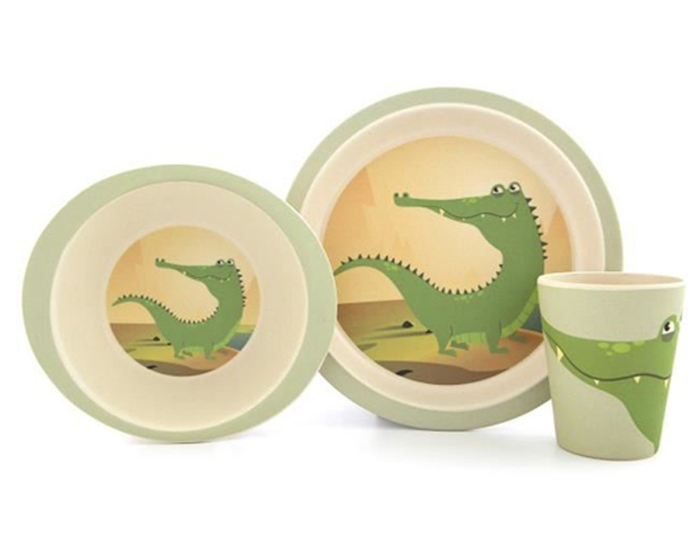 YUUNAA Set Repas Bb en Fibre de Bambou 3 Pices - Crocodile