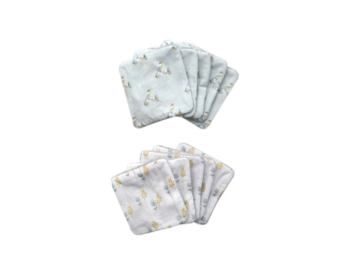 CAROTTE & CIE Lot de 10 lingettes lavables - Oiseaux et Fleurs d'automne