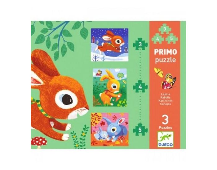 DJECO Puzzles �volutifs Primo - Les Lapins (3 � 5 pi�ces) - D�s 2 ans