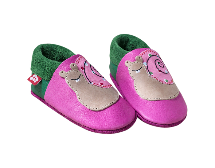 POLOLO Chaussons en Cuir - Escargot Rose