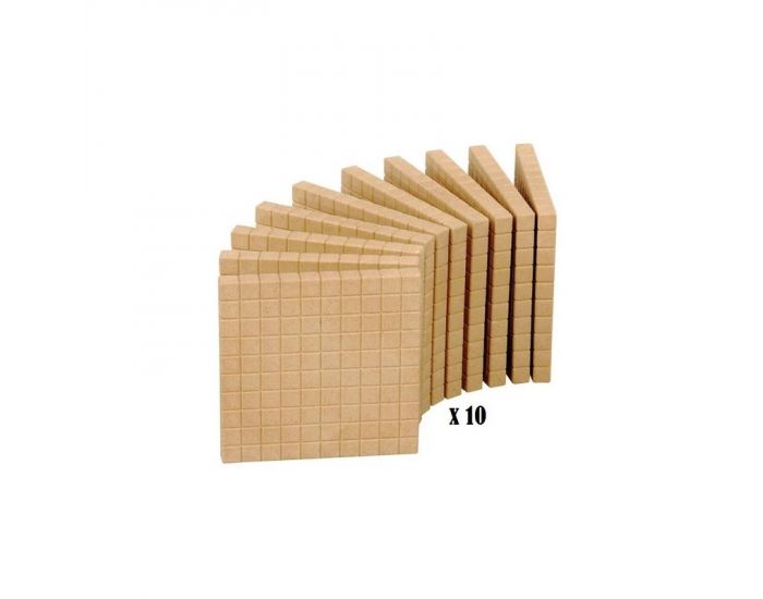 10 Plaques de 100 - Base 10 en Bois Naturel - Ds 3 ans