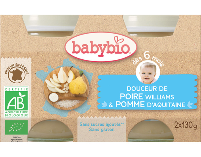 BABYBIO Crme aux Fruits - 2 x 130 g - Ds 6 mois