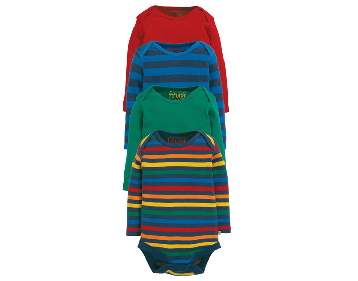 FRUGI Lot de 4 Bodys Manches Longues - Rays et Unis