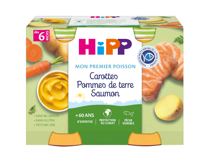 HIPP Mon premier Poisson - 2 x 190g Carotte - PDT - Saumon - 6M