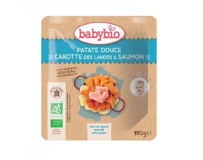 BABYBIO Sachet Menu du Jour - 190 g - Patate Douce Carotte des Landes Saumon - Ds 6 mois