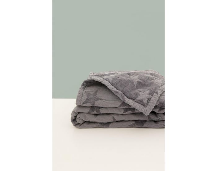 KADOLIS Couverture Star en Maille Chenille et Coton Bio Gris