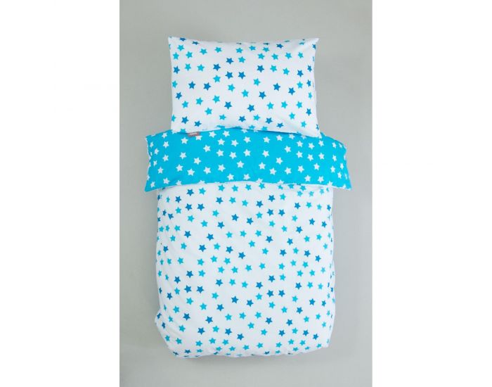 KADOLIS Housse de Couette Bb + Taie en Coton Bio Motifs Etoile Bleue 100 x 140 cm