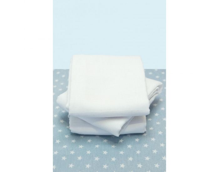 KADOLIS Lot de 3 Langes 100% Coton Bio Unis Blanc - 60 x 60 cm 60 x 60 cm