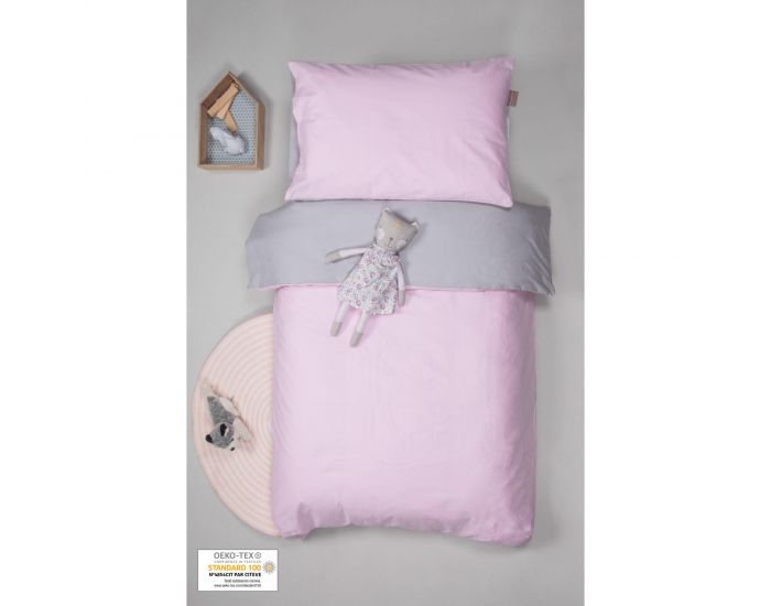 KADOLIS Housse de Couette Bb + Taie Bicolore Gris 100 x 140 cm