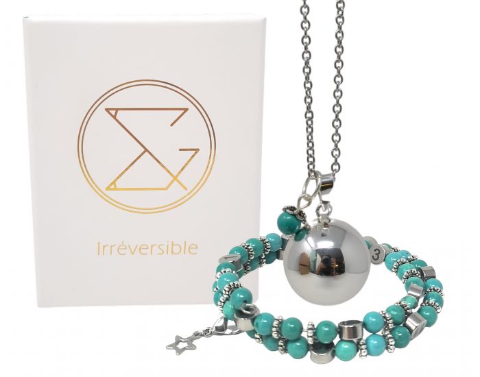IRREVERSIBLE Coffret Bracelet d'allaitement + Bola Turquoise bleu