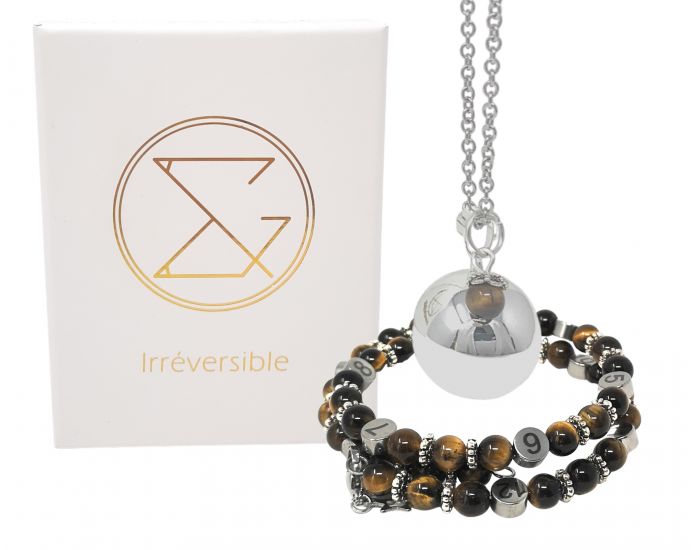 IRREVERSIBLE Coffret Bracelet d'Allaitement + Bola Oeil de tigre marron