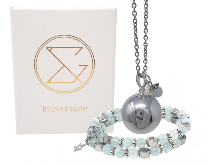 IRREVERSIBLE Coffret Bracelet d'Allaitement + Bola Aquamarine Bleue