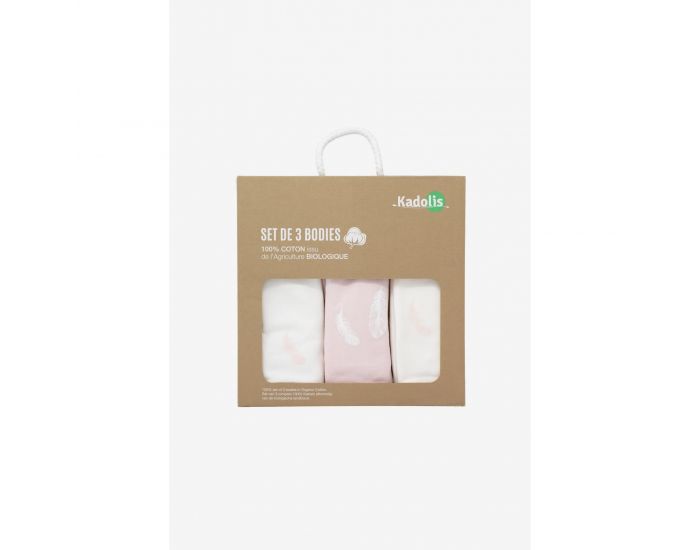 KADOLIS Body Manches Courtes x3 Plumes Rose Ple