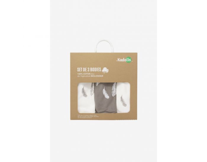 KADOLIS Body Manches Courtes x3 Plumes Gris
