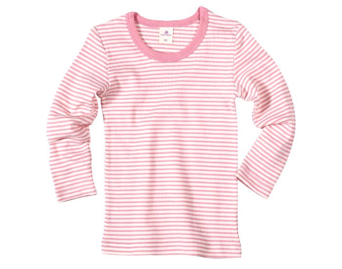 Chemise de Corps Manches Longues Laine et Soie Ray�e Rose