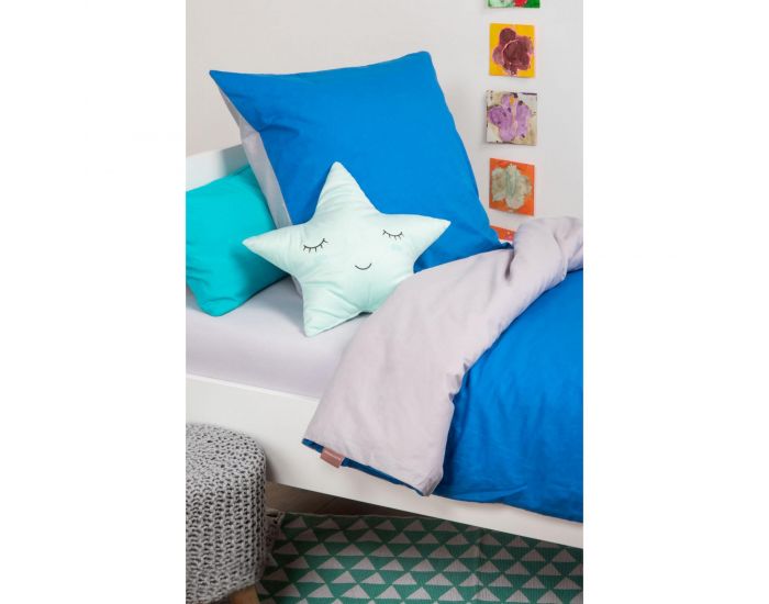 KADOLIS Housse de Couette Enfant en Coton Bio + Taie Grise 140 x 200 cm