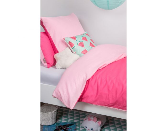 KADOLIS Housse de Couette Enfant en Coton Bio + Taie Rose ple 140 x 200 cm