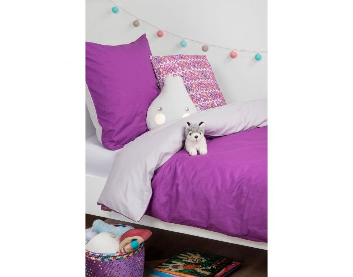 KADOLIS Housse de Couette Enfant en Coton Bio + Taie Violet 140 x 200 cm