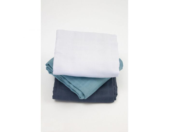 KADOLIS Lot de 3 Langes 100% Coton Bio Unis Bleu ardoise 60 x 60 cm