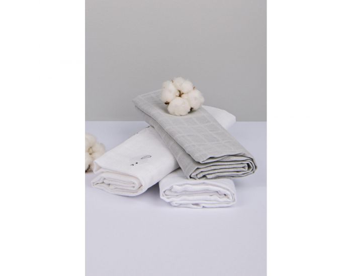 KADOLIS Lot de 3 Langes 100% Coton Bio Motifs Oiseaux Gris - 60 x 60 cm 60 x 60 cm