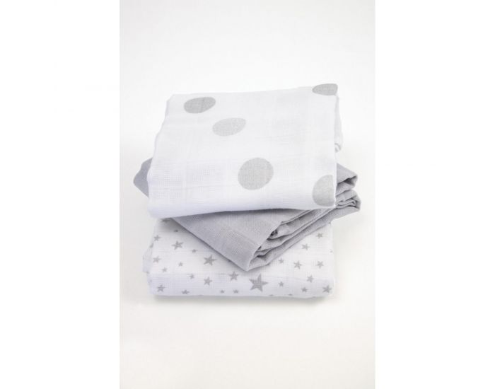 KADOLIS Lot de 3 Langes 100% Coton Bio Imprims Gris - 60 x 60 cm 60 x 60 cm