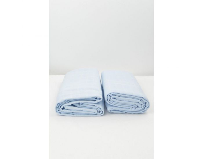 KADOLIS Lot de 2 Maxi Langes 100% Coton Bio Imprims Etoiles Bleu Ciel