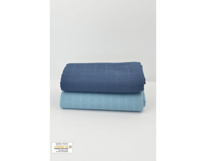 KADOLIS Lot de 2 Maxi Langes 100% Coton Bio Imprims Etoiles Bleu Ardoise 120 x 120 cm