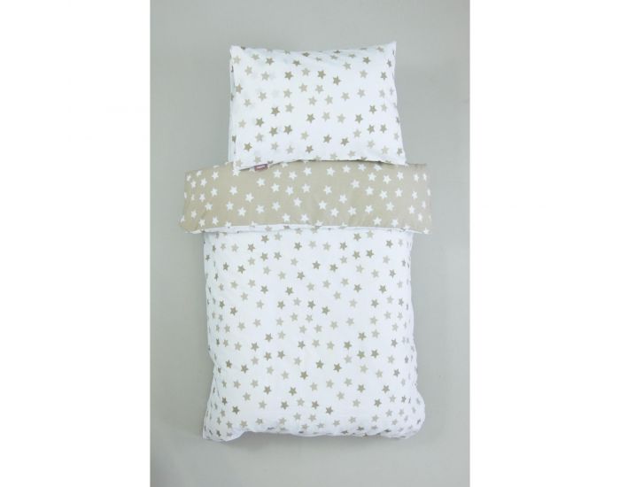 KADOLIS Housse de Couette Bb + Taie en Coton Bio Motifs Etoile Beige 100 x 140 cm