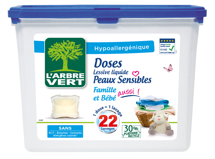 L'ARBRE VERT Lessive Doses Liquides Peaux Sensibles - 22 lavages