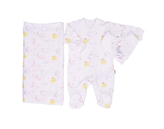 SEVIRA KIDS Kit Dors-Bien + Bandana + Lange en coton Bio - Dreams Rose
